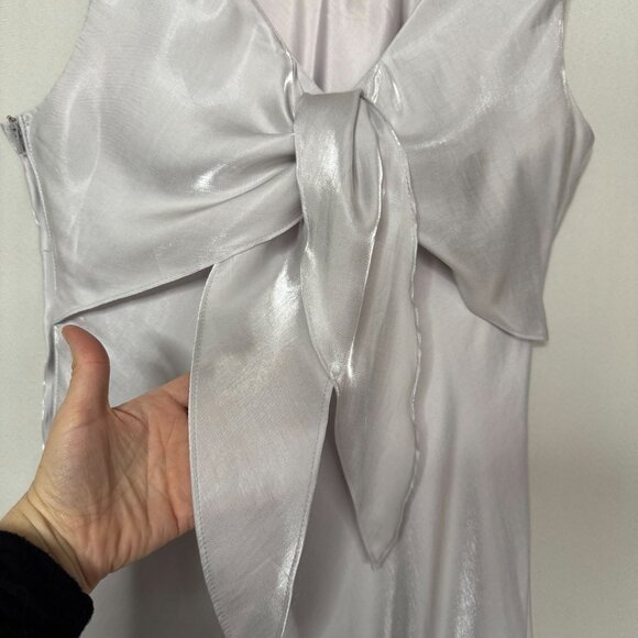 90s Vintage De LARU Silver Light Pink Iridescent Sleeveless Maxi Dress Size 14 - Picture 10 of 15